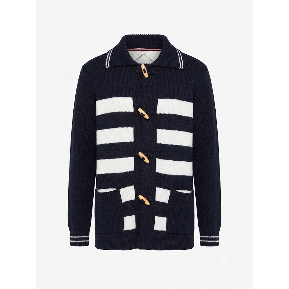 St. John's Bay Cardigan Womens L Navy White Toggle Sweater Nautical Preppy Retro